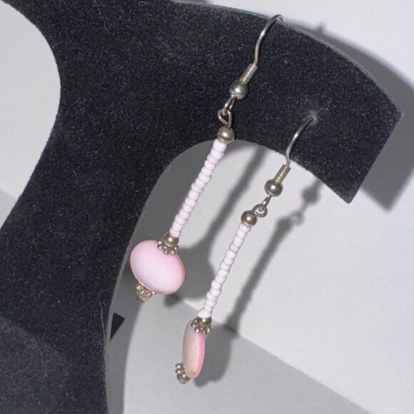 Pink Coin Mother Of Pearl Earrings - Picture 1 of 7